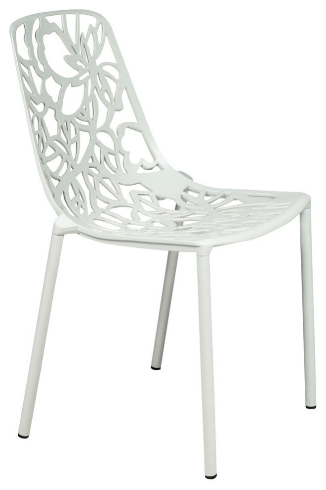 LeisureMod Devon Modern Outdoor Stackable Aluminum Dining Chair, White