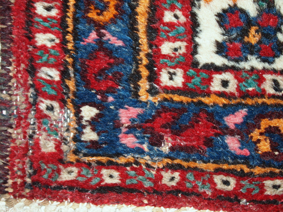Handmade vintage Persian Hamadan runner 2.6' x 6.8' ( 80cm x 207cm ) 1960s