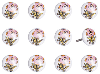 Knob-It Vintage Handpainted Ceramic Knobs, Set of 12, White/Yellow/Pink