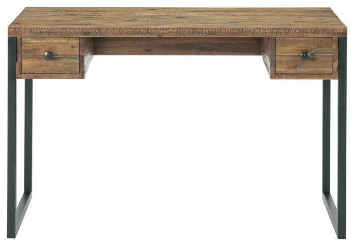 Rustic Desk, Black Painted Metal Legs With Brown Worktop & Slim Storage Drawers