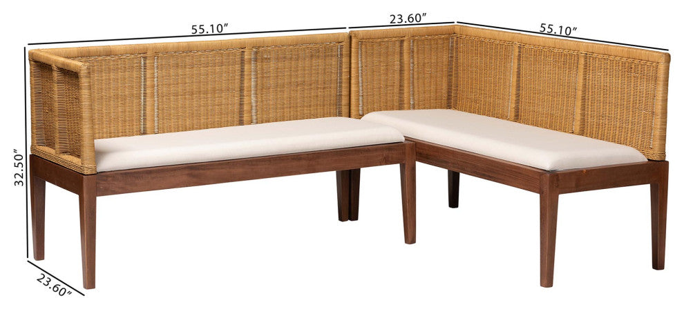 Paula Nautral Rattan 2-Piece Dining Nook Set
