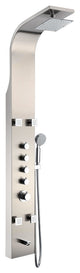 Echo 63.5" 4-Jetted Shower Panel, Heavy Rain Shower, Spray Wand, Brushed Steel