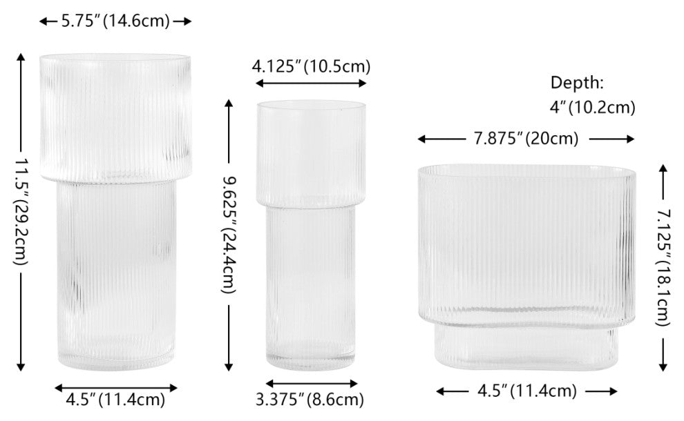Safavieh Ceva, Fluted Glass Vase, Set of 3, Clear