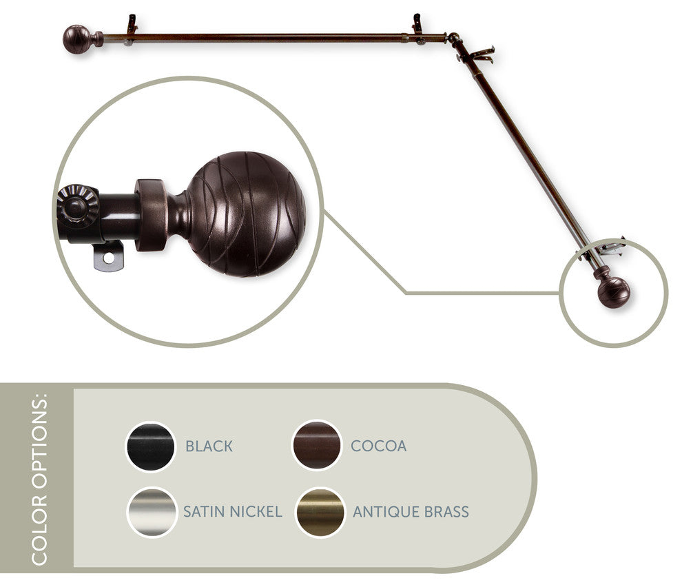 Arman Corner Window Curtain Rod, Cocoa, 66"-120"