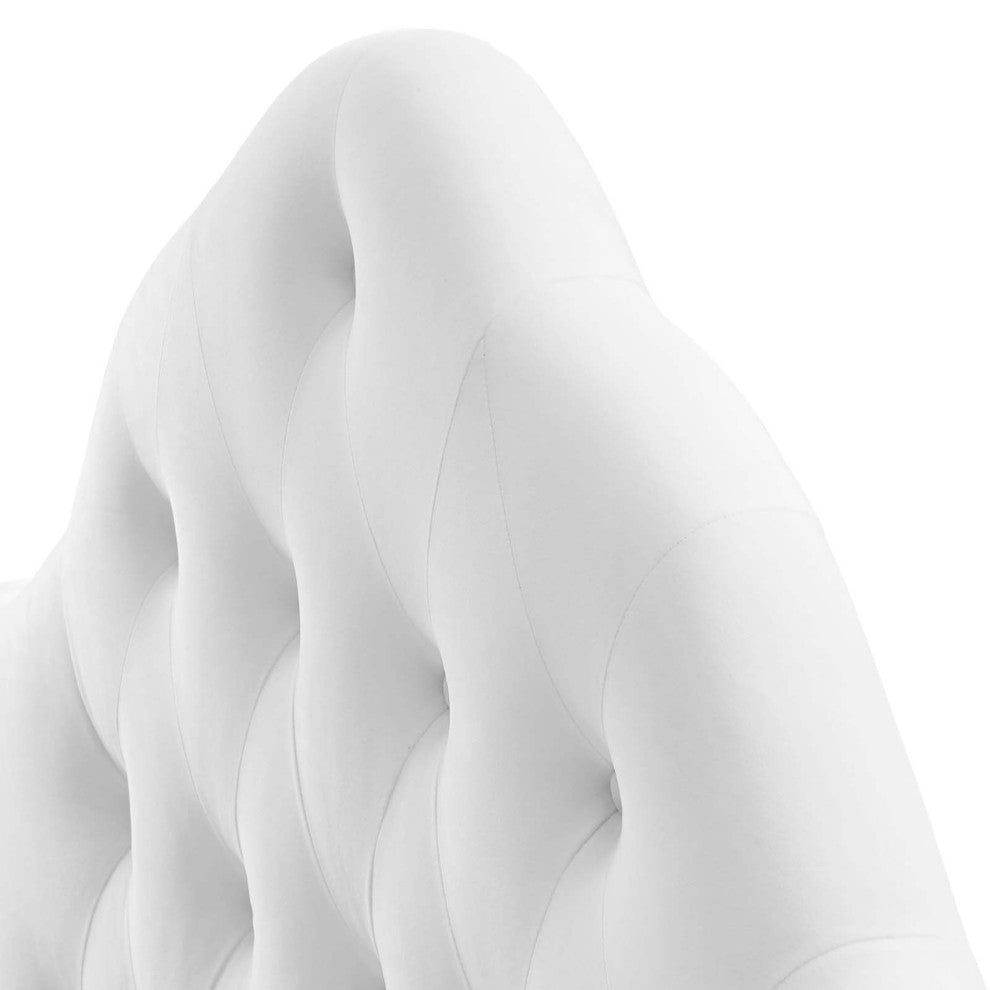 Contemporary Modern Bedroom Queen Size Tufted Headboard, Velvet Fabric, White
