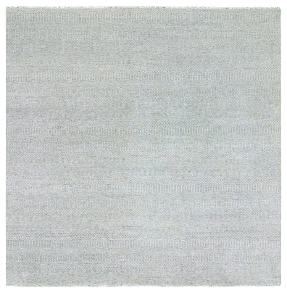 Gray Undyed 100% Wool Modern Grass Design Hand Knotted Square Rug, 9'11"x10'