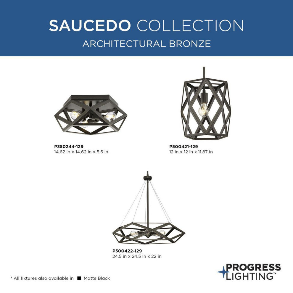 Saucedo Collection Three-Light Architectural Bronze Modern 14.6" Flush Mount