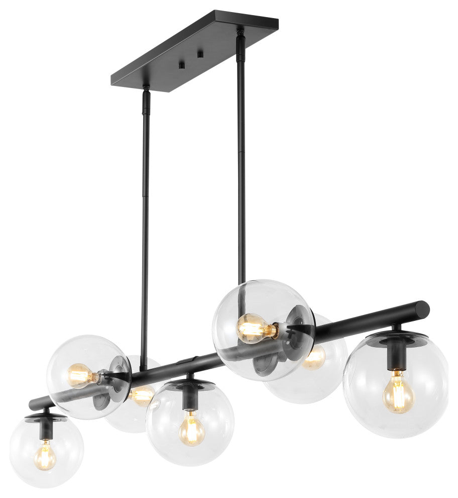Luca Parisian 53" 7-Light Modern Glam Iron Globe Linear LED Pendant, Black/Clear