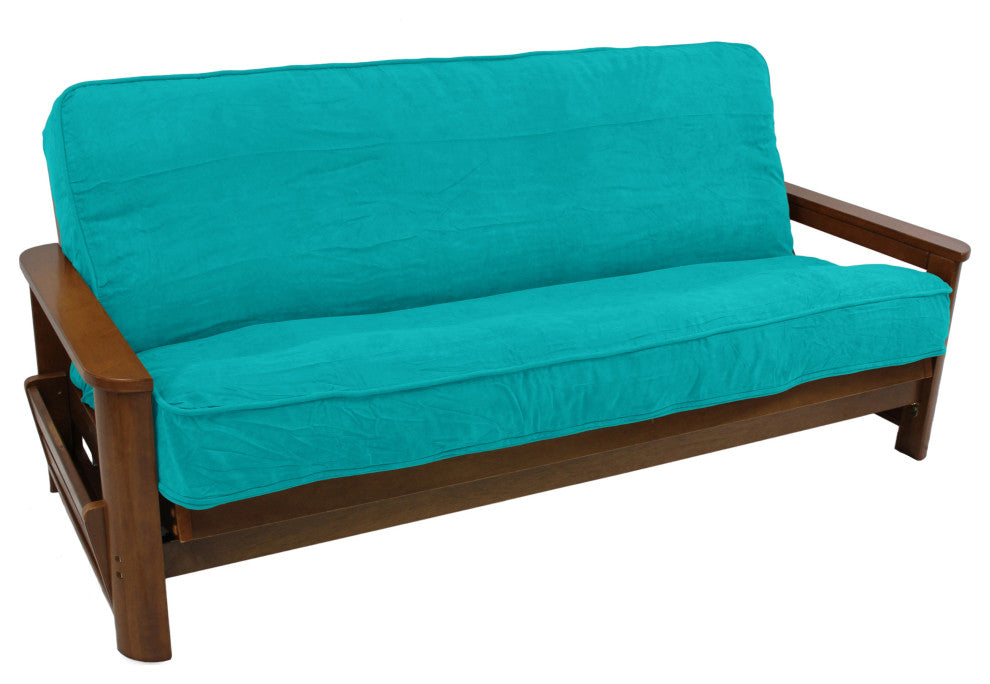 Solid Microsuede 8 to 9" Full Futon Cover, Aqua Blue