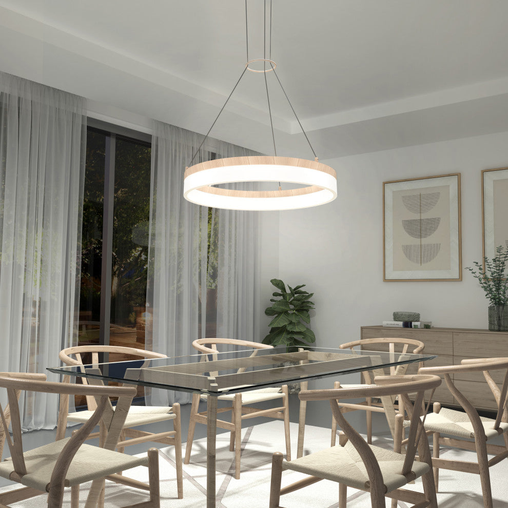 Artika Optical Ring LED Pendant Ceiling Light, Wood - Multiple CCT