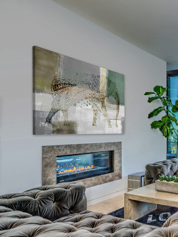 "Decorative Elephant" Painting Print on Wrapped Canvas, 60"x40"