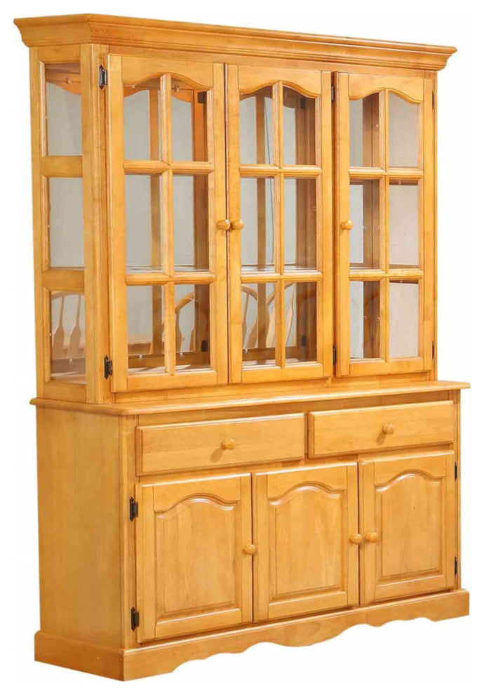 Sunset Trading Oak Selections Treasure Buffet And Lighted Hutch, Light Oak