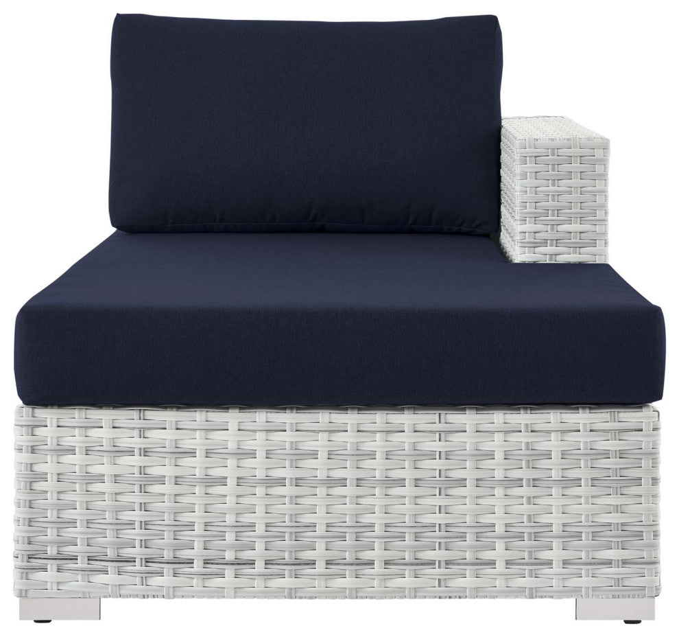 Lounge Chair Chaise, Rattan, Wicker, Gray Blue Navy, Modern, Outdoor Patio