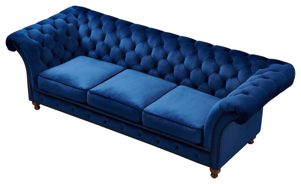 Peyton Sloped Arm Chesterfield Sofa Blue Velvet