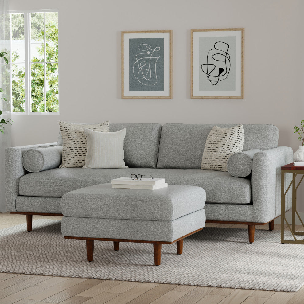Morrison 89" Sofa and Ottoman Set, Woven-Blend Fabric, Mist Gray