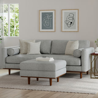 Morrison 89" Sofa and Ottoman Set, Woven-Blend Fabric, Mist Gray