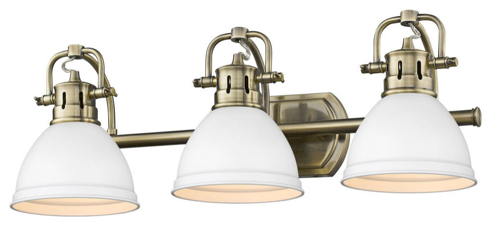 Duncan 3-Light Bath Vanity, Aged Brass With Matte White Shades