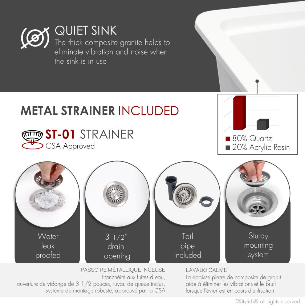 DualMount 32" Workstation SingleBowl White Granite Kitchen Sink