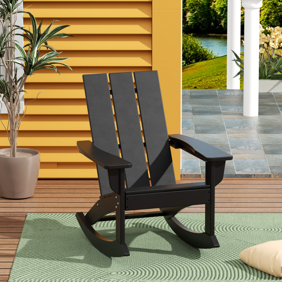 WestinTrends Modern Adirondack Outdoor Patio Rocking Chair, Porch Rocker, Black