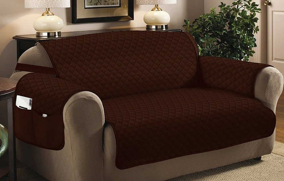 Classic Quilted Furniture Protector Slipcover, Loveseat, Brown