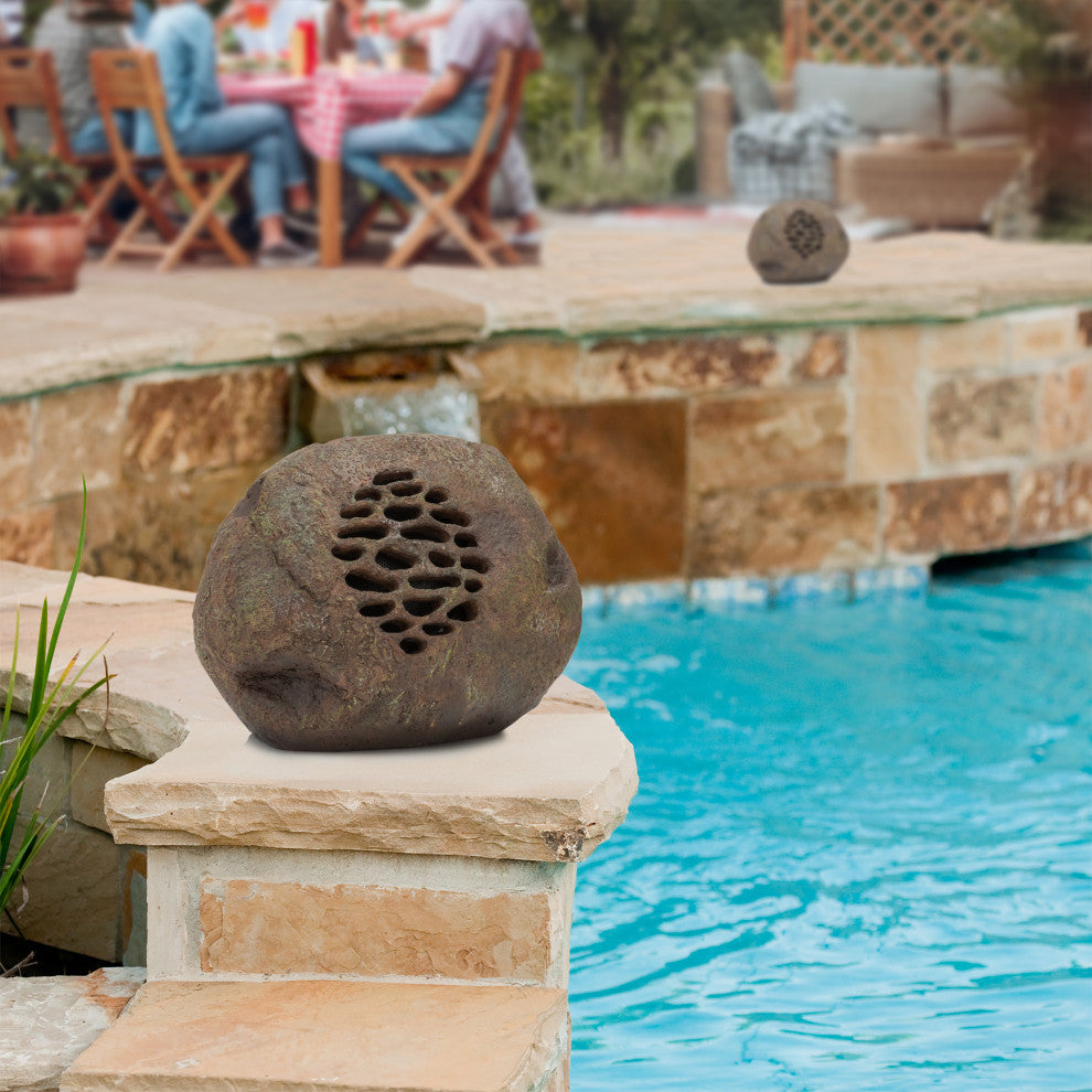 Weather-resistant Bluetooth Solar-Powered Outdoor Rock Speaker, Set of 2