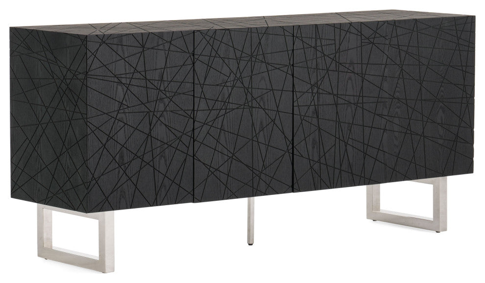 Modrest Kenda Modern Black Ash + Stainless Steel Buffet