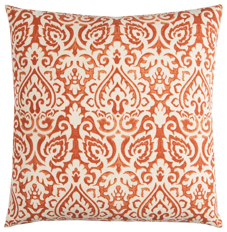Orange White Distressed Damask Throw Pillow