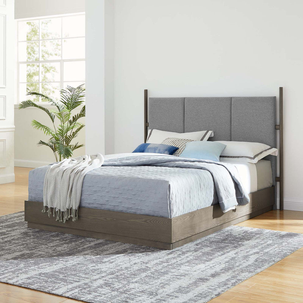 Platform Bed Frame, Queen Size, Gray Oak, Wood, Modern, Mid Century Guest