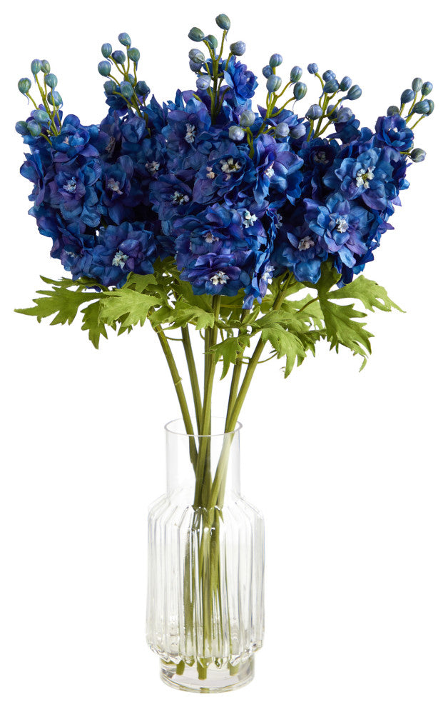29" Delphinium Artificial Arrangement, Glass Vase