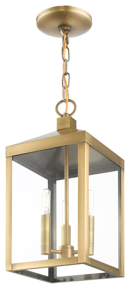 Livex Lighting Nyack 3 Light Antique Brass Outdoor Pendant Lantern