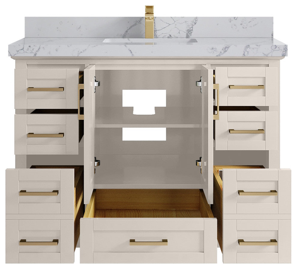 Boston 48" Single Sink Bath Vanity in Fine Grain 2" Venatino Quartz