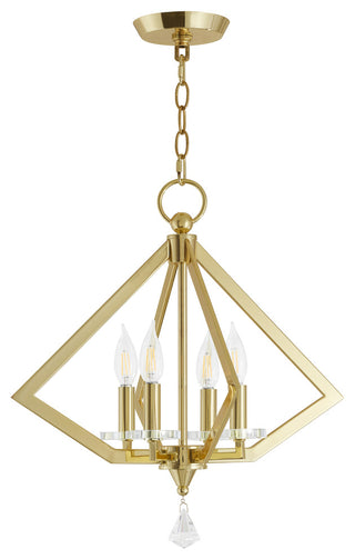4 Light Mini Chandelier, Polished Brass