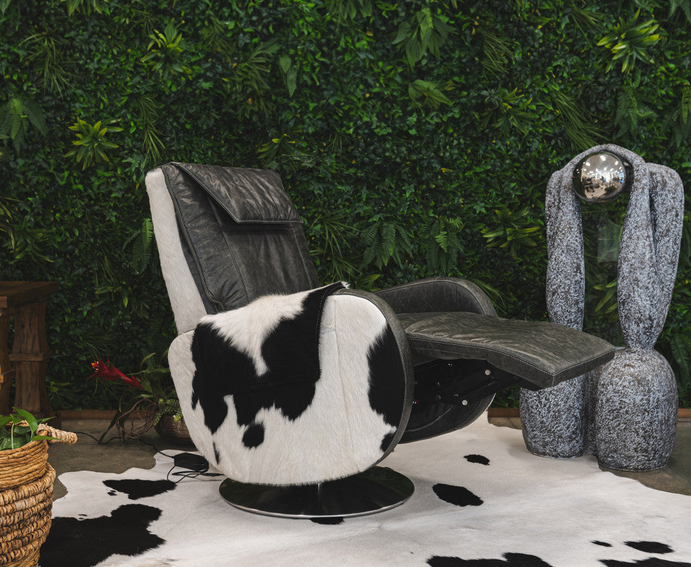 Leather Executive Recliner Armchair, Black and White