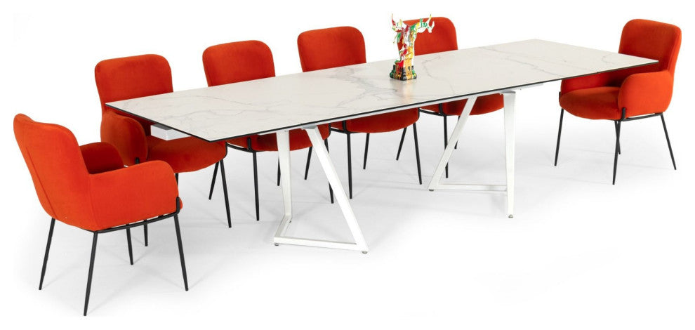 Modrest Farrell - Modern White Ceramic Extendable Dining Table