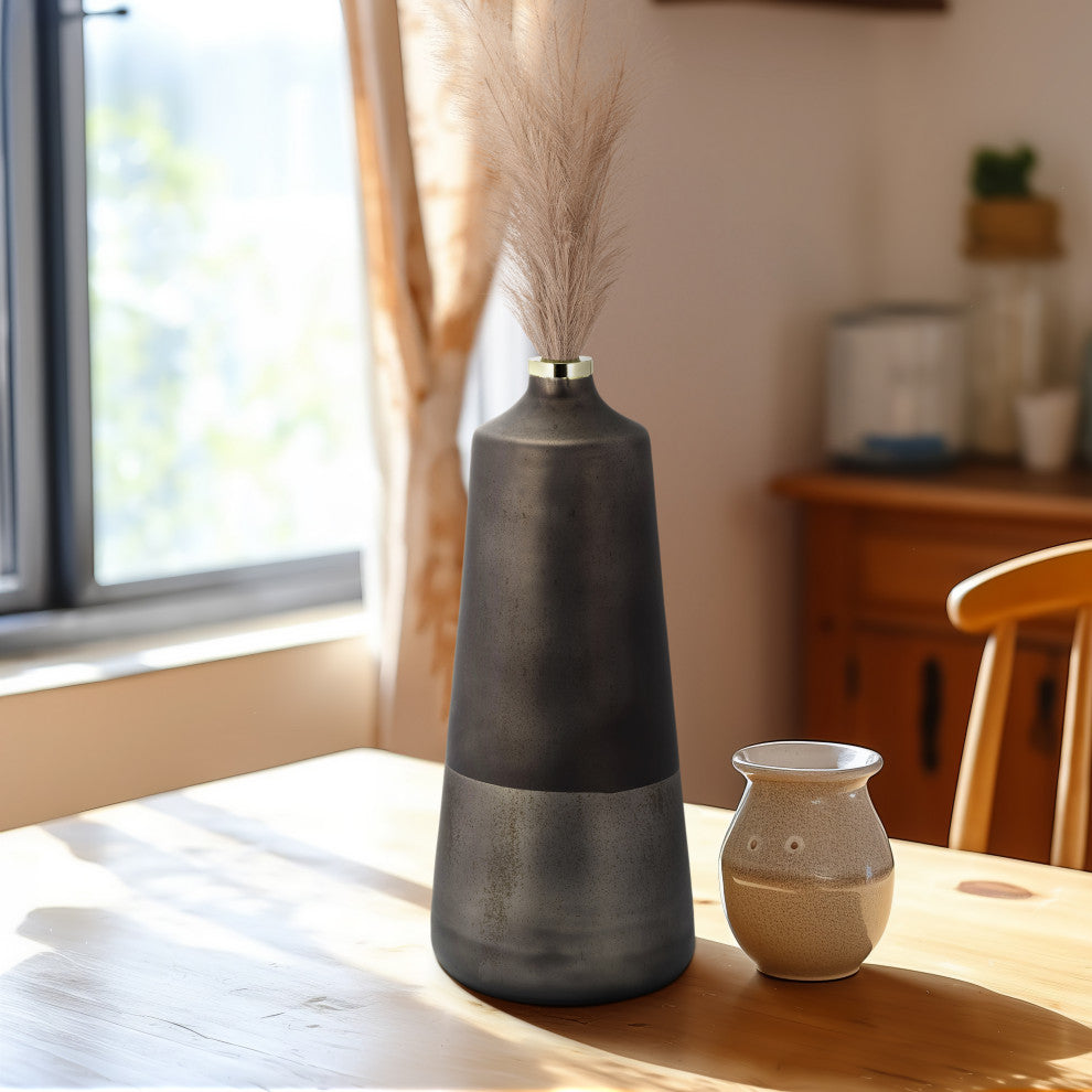 Glass, 21"H Vase, Ring, Bronze
