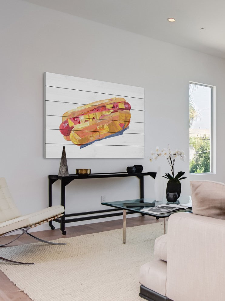 "Hotdog Sensation" Painting Print on White Wood, 45"x30"