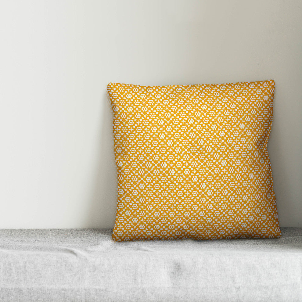 Yellow Floral Pattern Outdoor Throw Pillow, 16"x16"