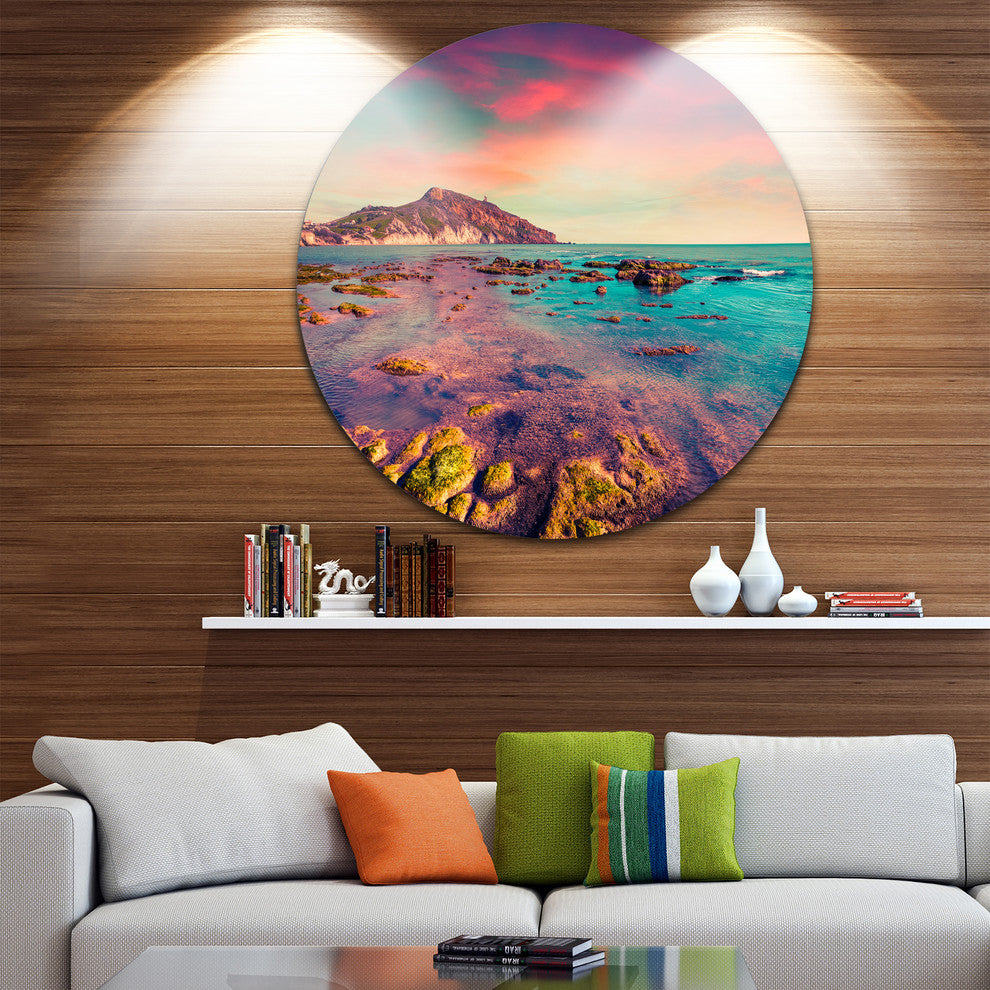 Giallonardo Beach Colorful Sunset, Seashore Disc Metal Wall Art, 23"