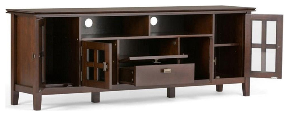 Artisan Solid Wood 72" Wide Tv Media Stand In Russet Brown For Tvs Up To 80"es