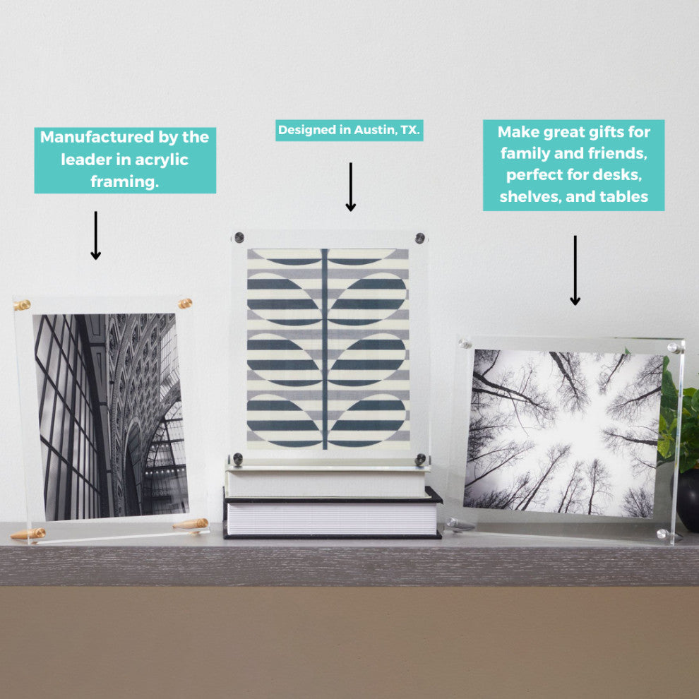 4x6" Clear UV Grade Acrylic Tabletop Floating Picture Frame  for Art and Photos, Silver Hardware