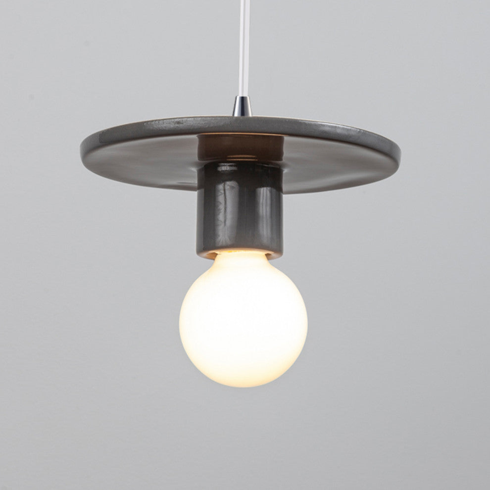 Discus Pendant, Gloss Gray, Polished Chrome, White Cord