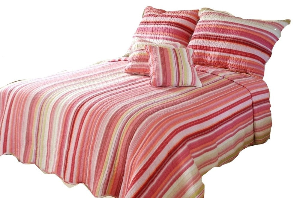 Sunrise Stripe Reversible Quilt Set, Red and Multicolor, Queen