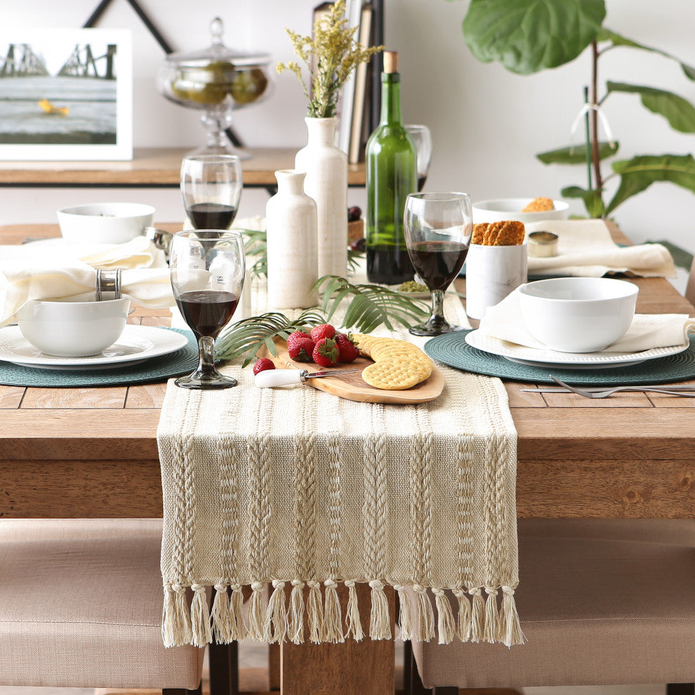 Vintage Linen Braided Stripe Table Runner 15x108