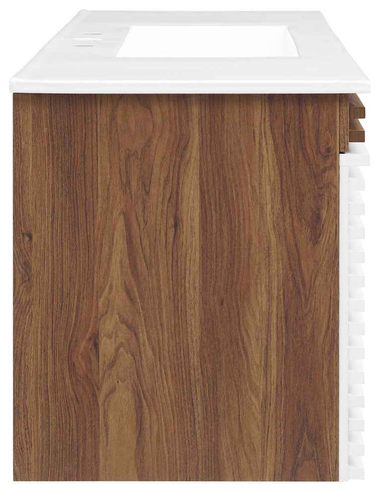 Render 48" Wall-Mount Bathroom Vanity, White Walnut White