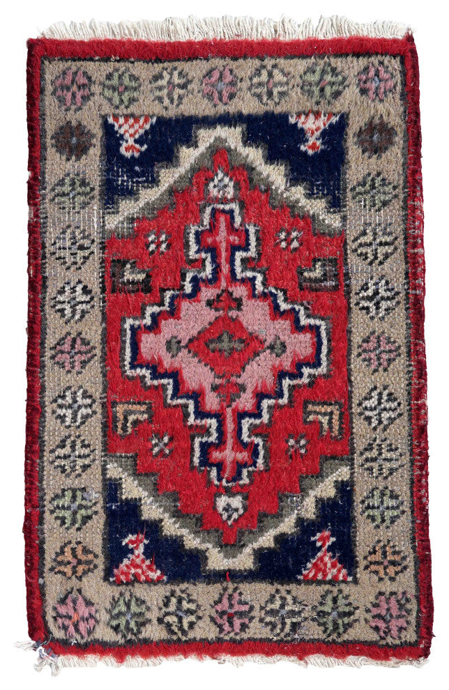 Handmade Vintage Persian Hamadan Mat 1.2'x1.9', 38cmx59cm 1970s
