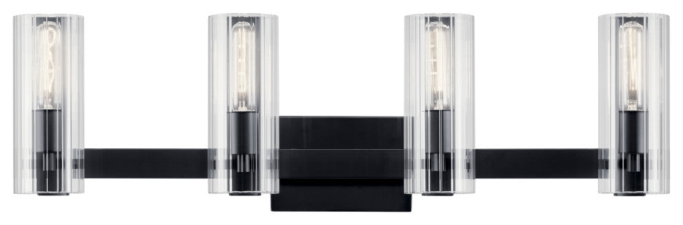 Jemsa 32" 4 Light Vanity With Clear Fluted Glass, Black
