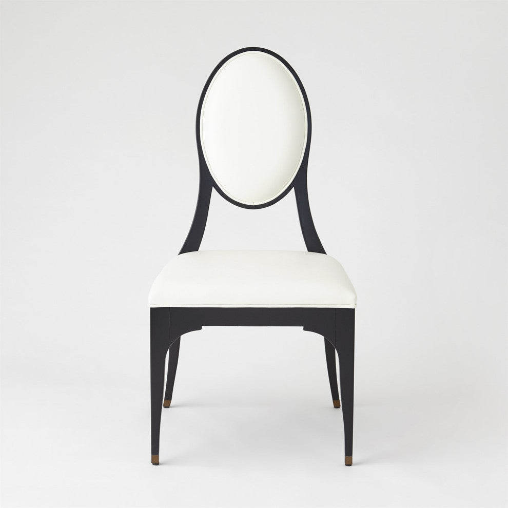 Hollywood Glam Black White Dining Chair Armless Oval Art Deco Vintage Style