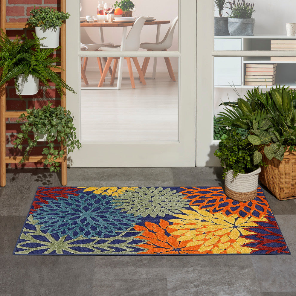 Nourison Aloha 2'8" x 4' Navy Multicolor Outdoor Rug