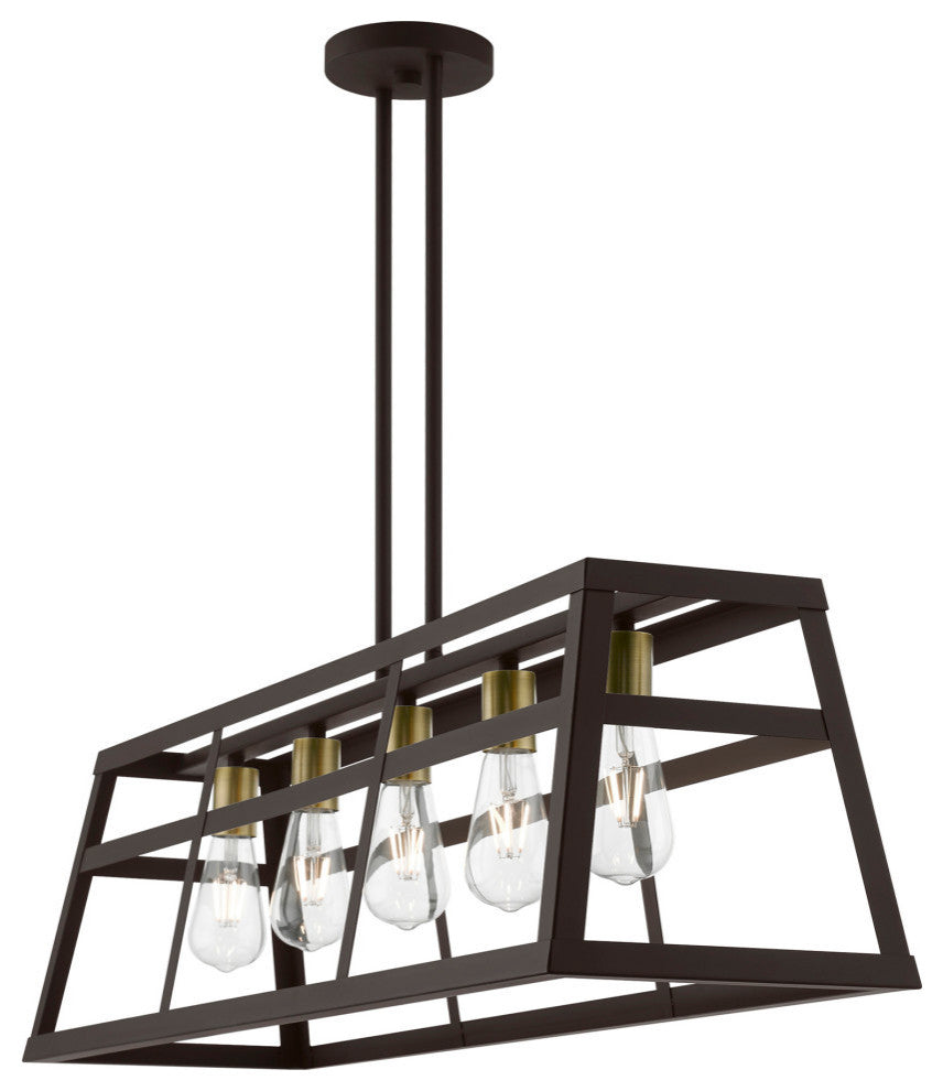 Schofield 5 Light Bronze With Antique Brass Accents Linear Chandelier