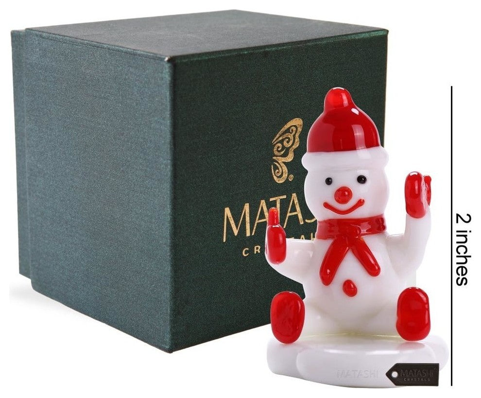 Murano Christmas Winter Decorative Glass Snowman Figurine, Red